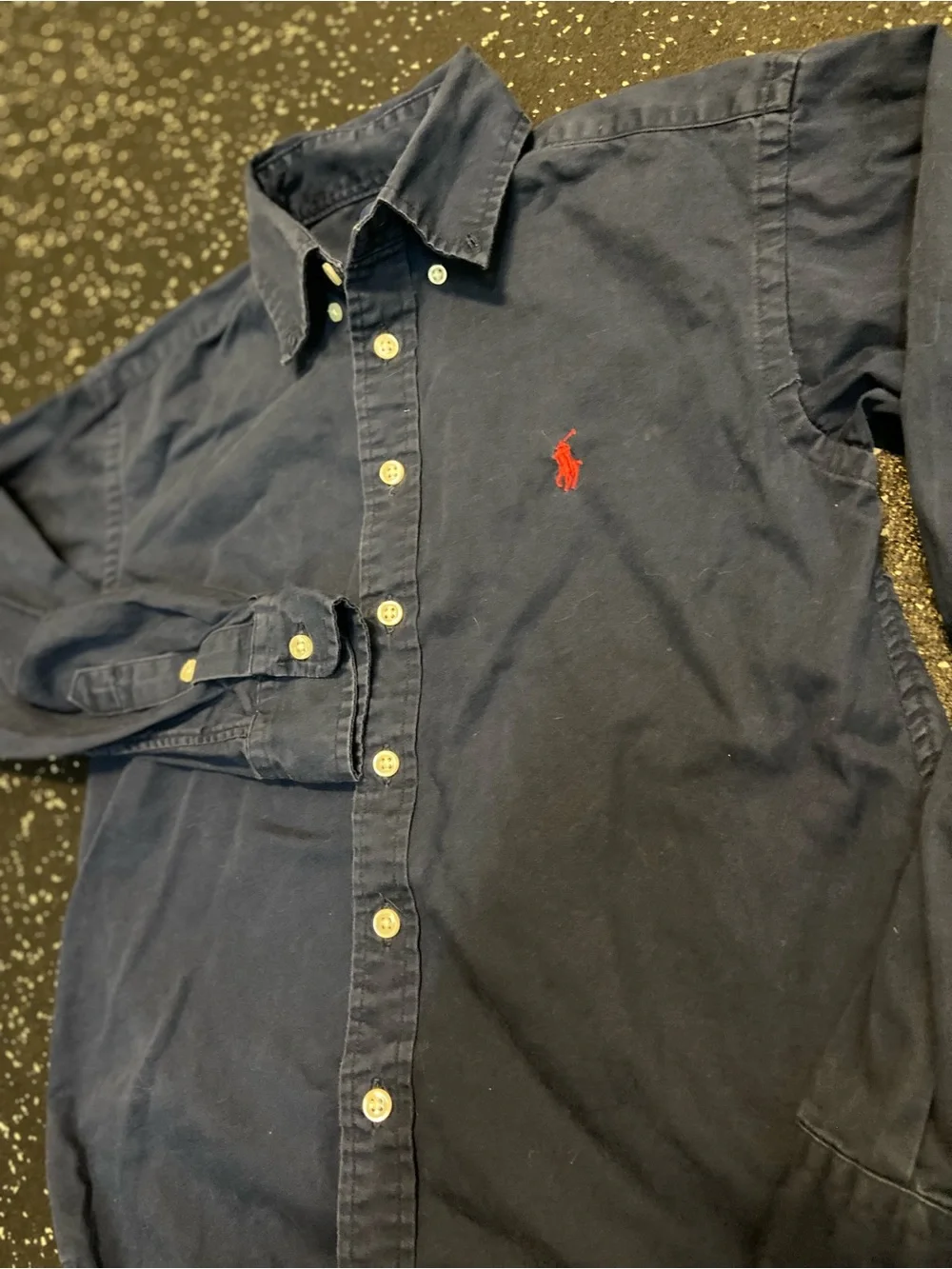 Ralph Lauren Navy Blue Button-Down Shirt with Red Pony